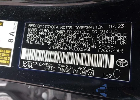 2023 Toyota Corolla Hybrid Le из США, поврежденный, VIN JTDBDMHE3PJ003564
